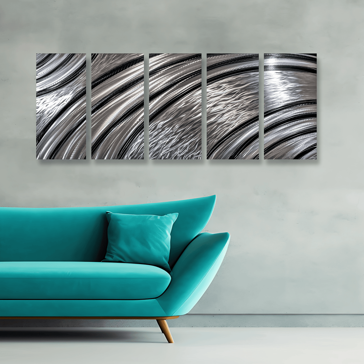 Extra Large Silver Wall Art Titled Riviera (Set of 5) - Modern Elements Metal Art - SKU379KHL
