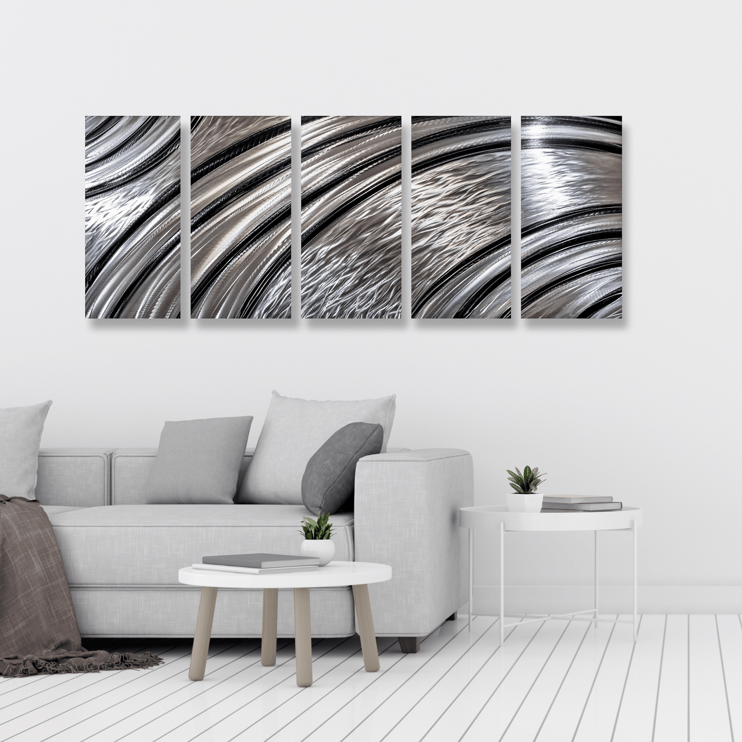 Extra Large Silver Wall Art Titled Riviera (Set of 5) - Modern Elements Metal Art - SKU379KHL