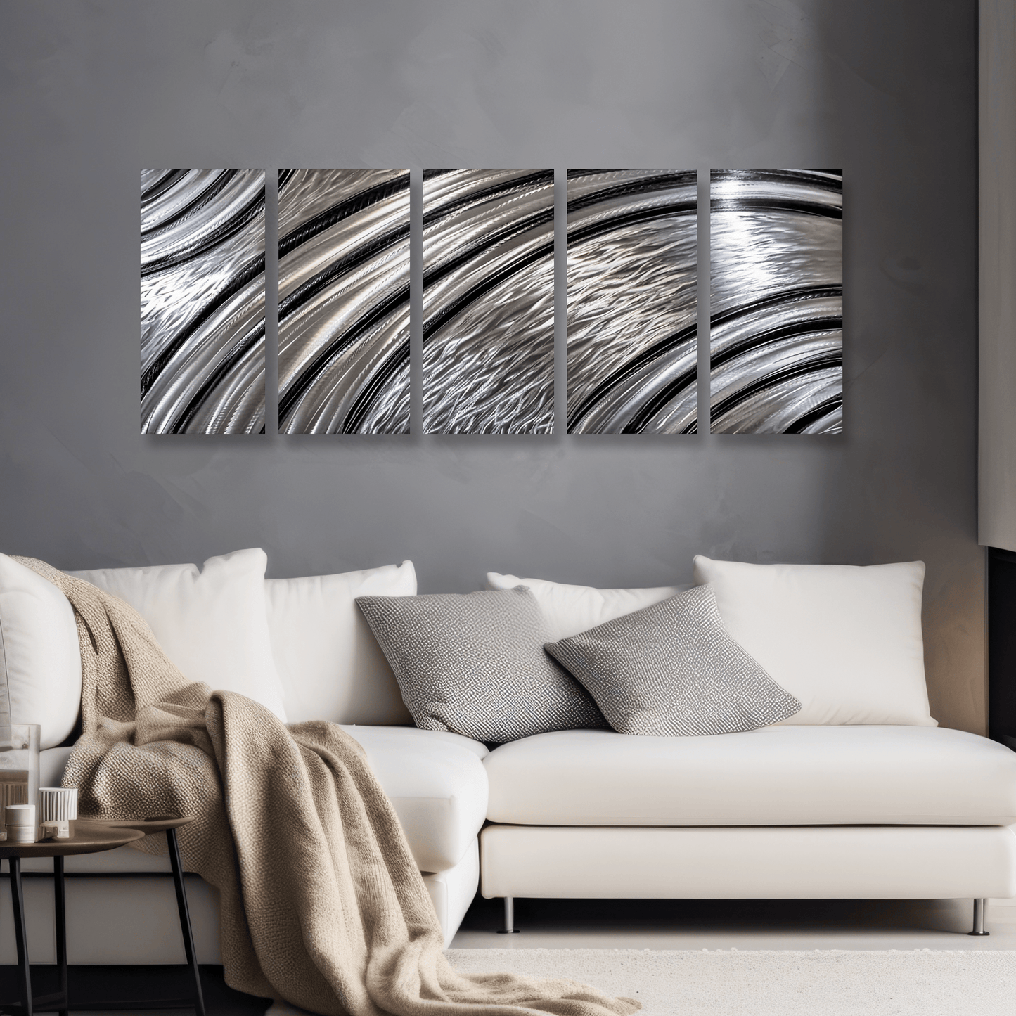 Extra Large Silver Wall Art Titled Riviera (Set of 5) - Modern Elements Metal Art - SKU379KHL