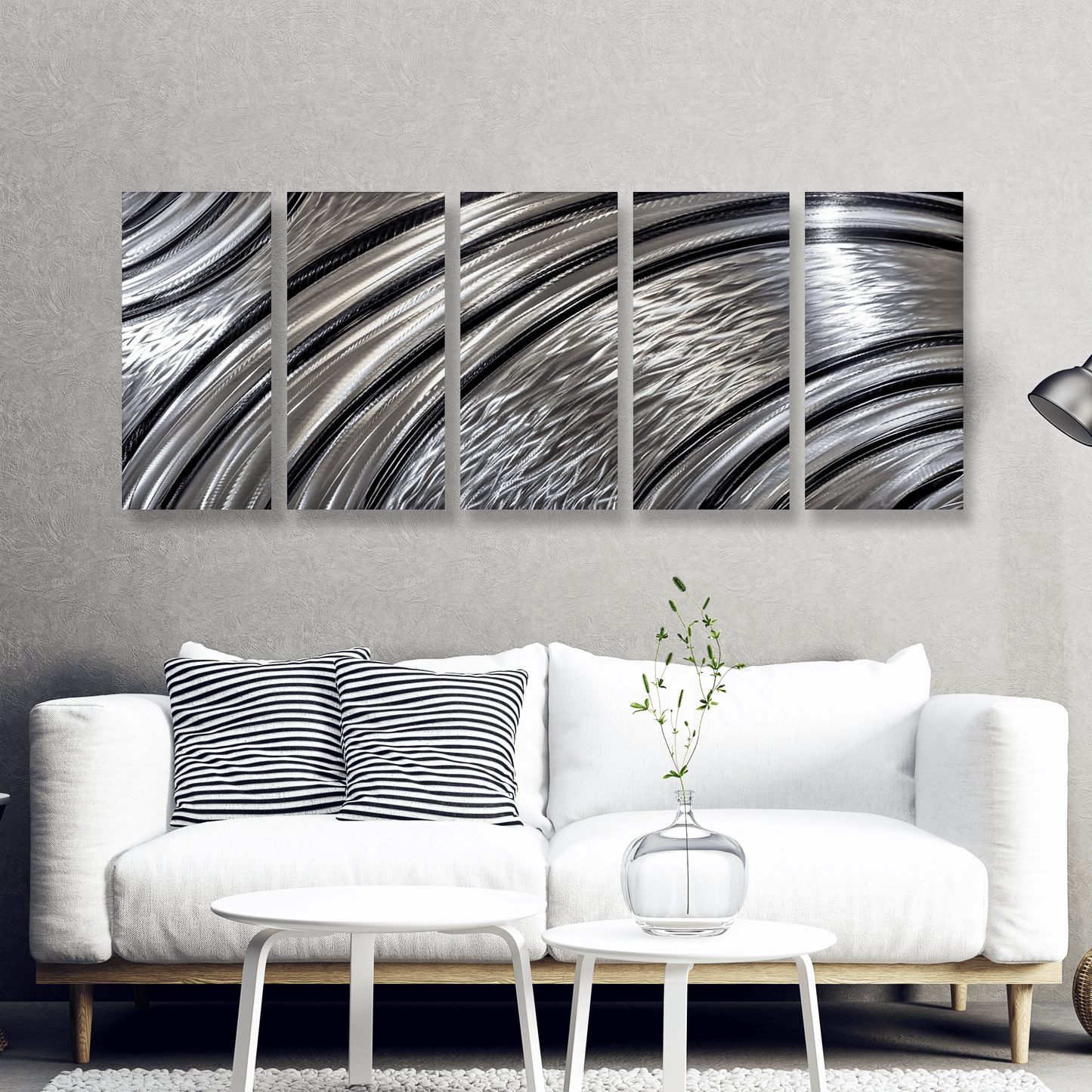 Extra Large Silver Wall Art Titled Riviera (Set of 5) - Modern Elements Metal Art - SKU379KHL