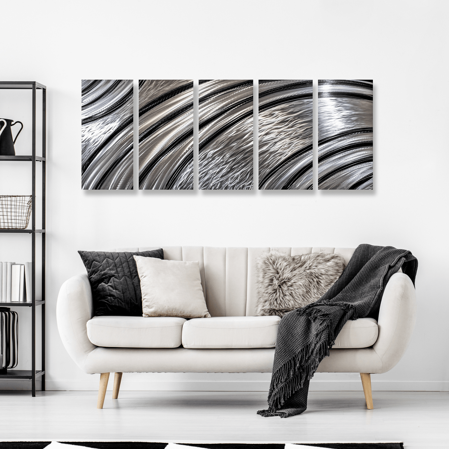 Extra Large Silver Wall Art Titled Riviera (Set of 5) - Modern Elements Metal Art - SKU379KHL