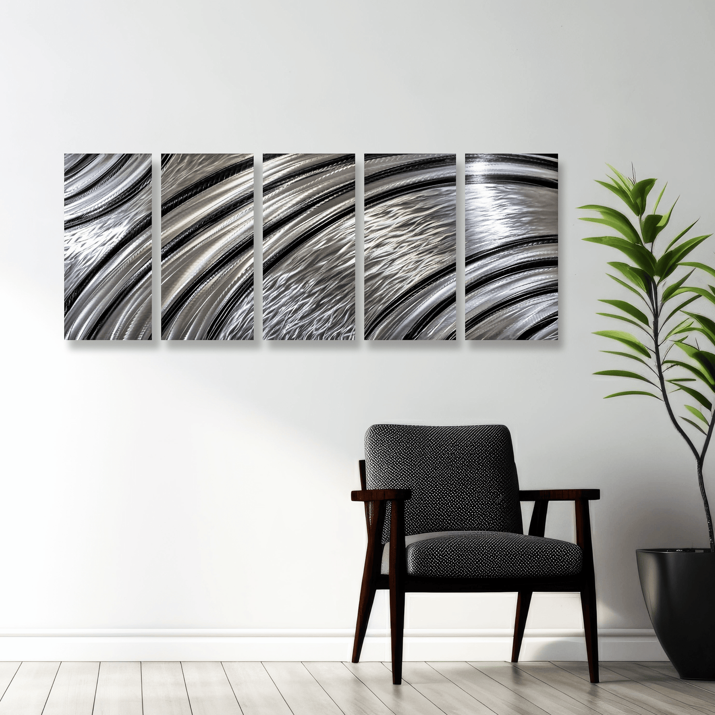 Extra Large Silver Wall Art Titled Riviera (Set of 5) - Modern Elements Metal Art - SKU379KHL