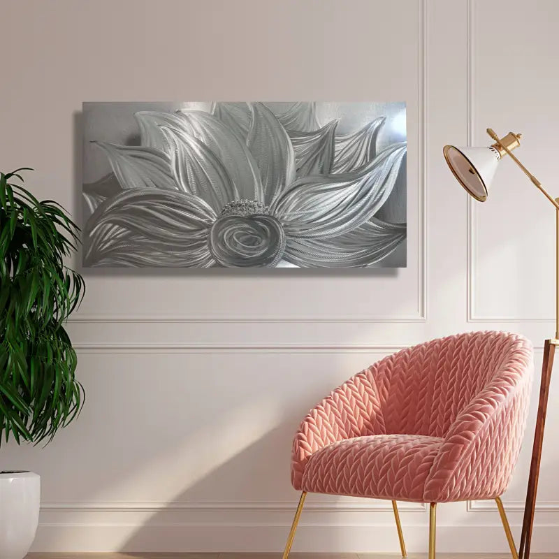 Flower Wall Art Titled "Silver Lotus" - Modern Elements Metal Art