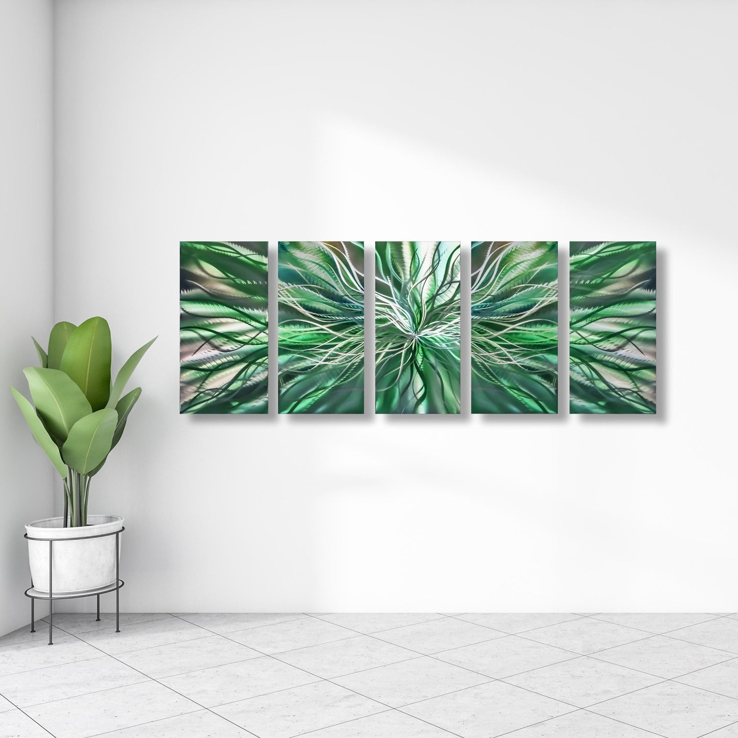 Green Metal Wall Art Set Titled Radiation - Modern Elements Metal Art - ME98489ZX