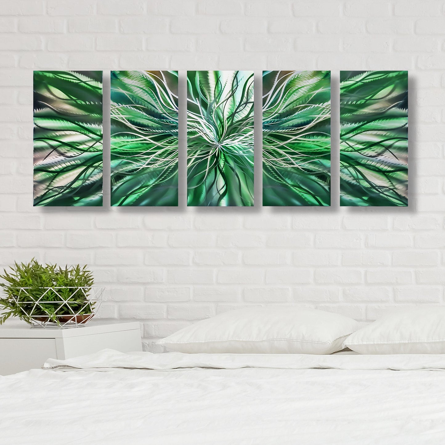 Green Metal Wall Art Set Titled Radiation - Modern Elements Metal Art - ME98489ZX