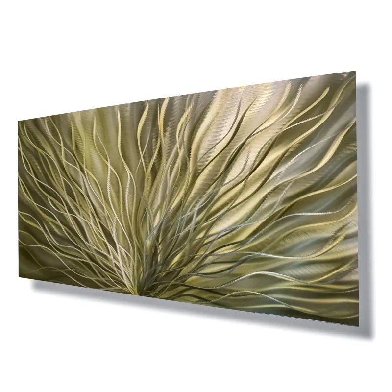Green Wall Artwork Titled "Inbloom" (Green Gold Edition) - Modern Elements Metal Art - 456789