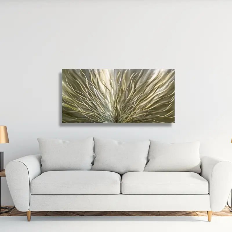 Green Wall Artwork Titled "Inbloom" (Green Gold Edition) - Modern Elements Metal Art - 456789