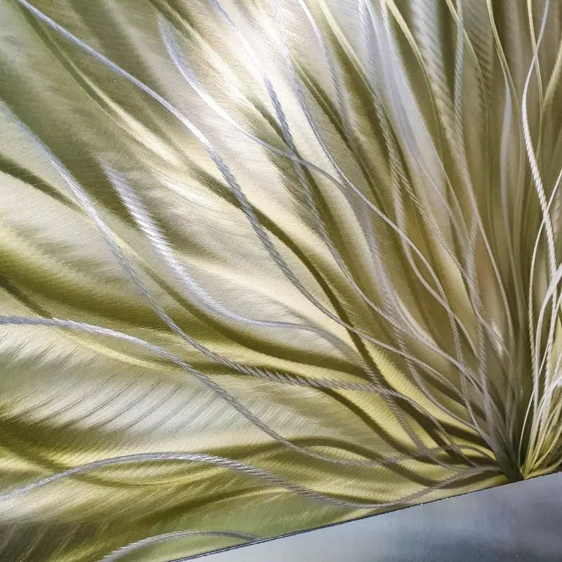 Green Wall Artwork Titled "Inbloom" (Green Gold Edition) - Modern Elements Metal Art - 456789