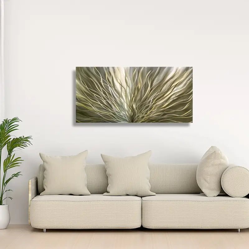 Green Wall Artwork Titled "Inbloom" (Green Gold Edition) - Modern Elements Metal Art - 456789