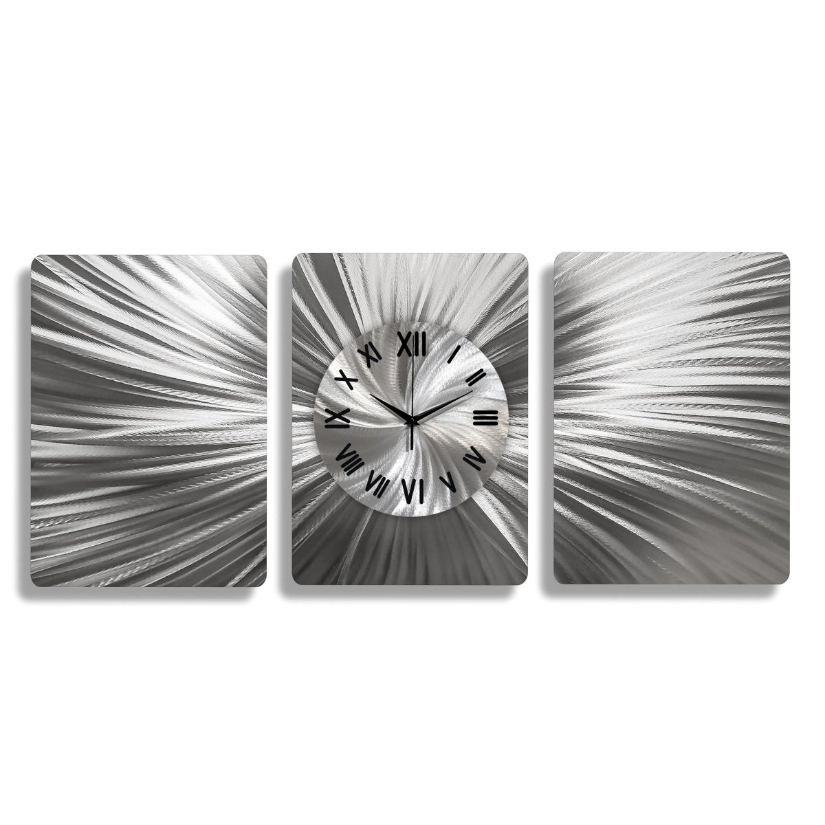 Handmade 3 - Piece Modern Silver Wall Clock | Unique Etched Alloy Art - Modern Elements Metal Art - ME66282