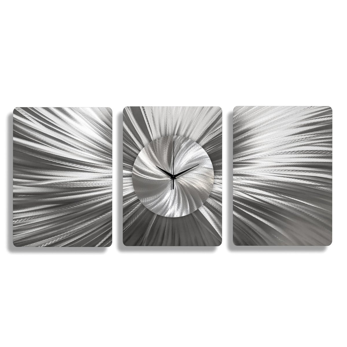 Handmade 3 - Piece Modern Silver Wall Clock | Unique Etched Alloy Art - Modern Elements Metal Art - ME66282