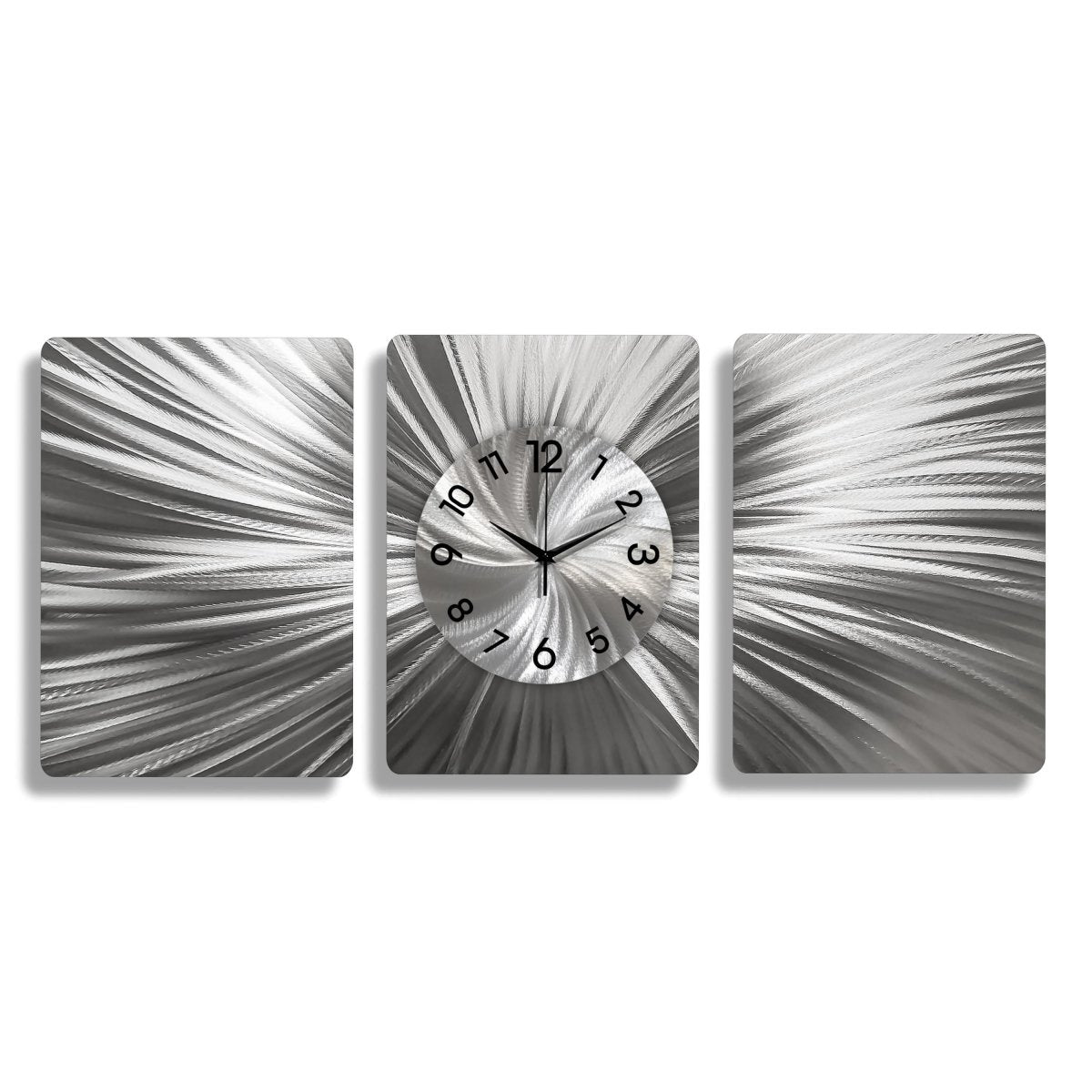 Handmade 3 - Piece Modern Silver Wall Clock | Unique Etched Alloy Art - Modern Elements Metal Art - ME66282
