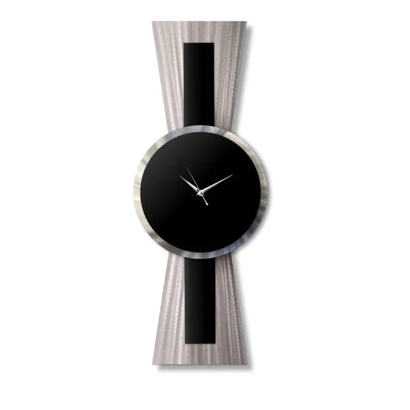 Large Black and Silver Wall Clock Titled Sentinel - Modern Elements Metal Art - MJSIOH5578