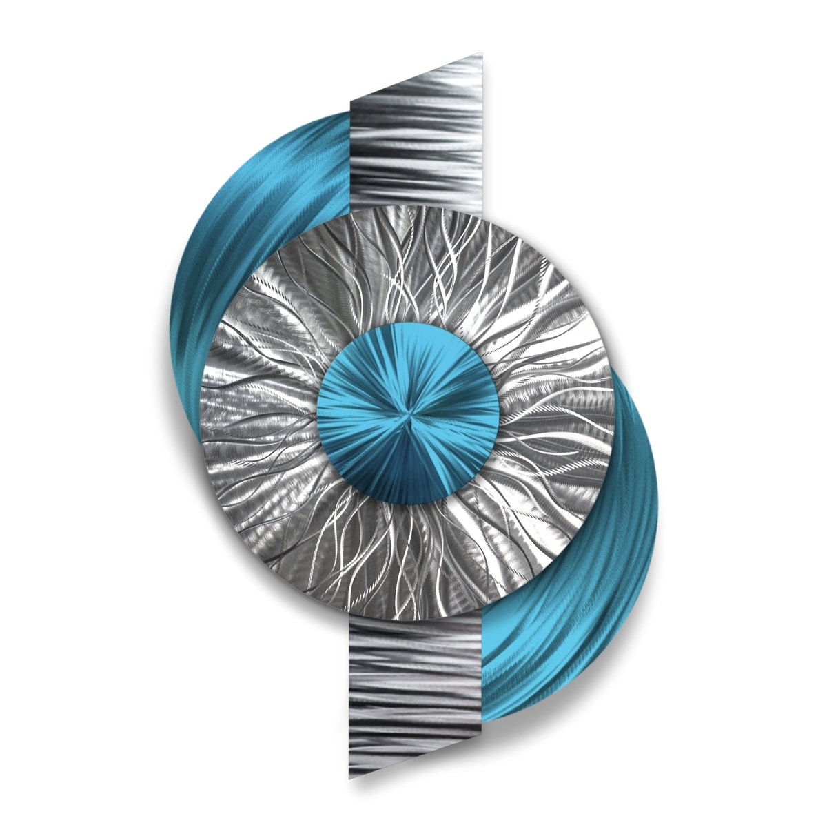 Large Geometric Metal Wall Sculpture - Modern Silver Turquoise Abstract Art - Modern Elements Metal Art - INV363602