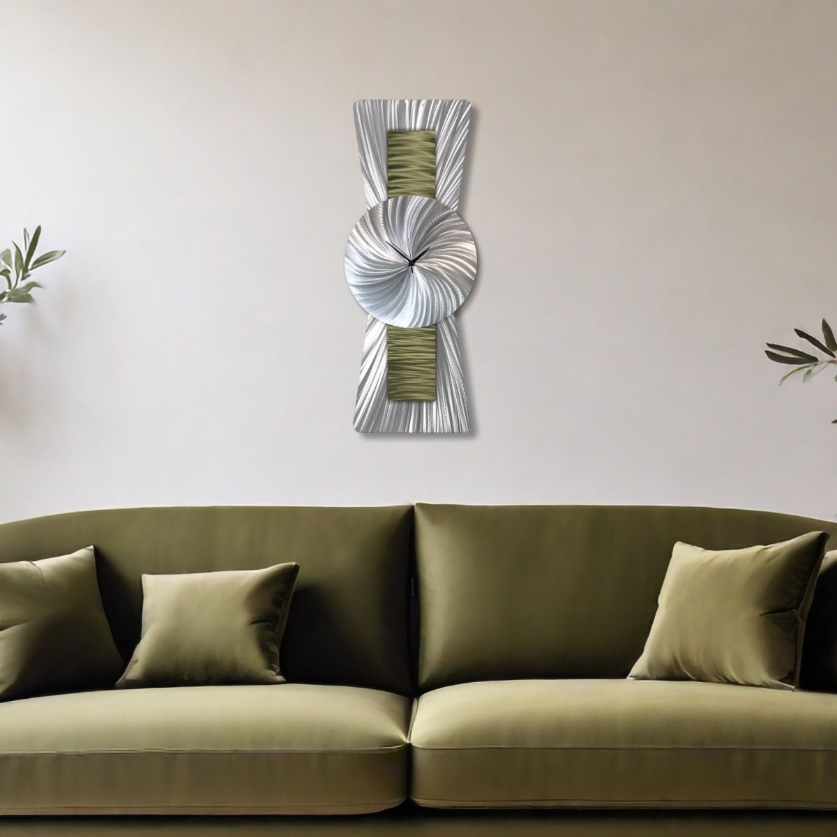 Large Green Silver Wall Clock - Unique Modern Sculpture for Navy Blue Decor - Modern Elements Metal Art - ME99298K