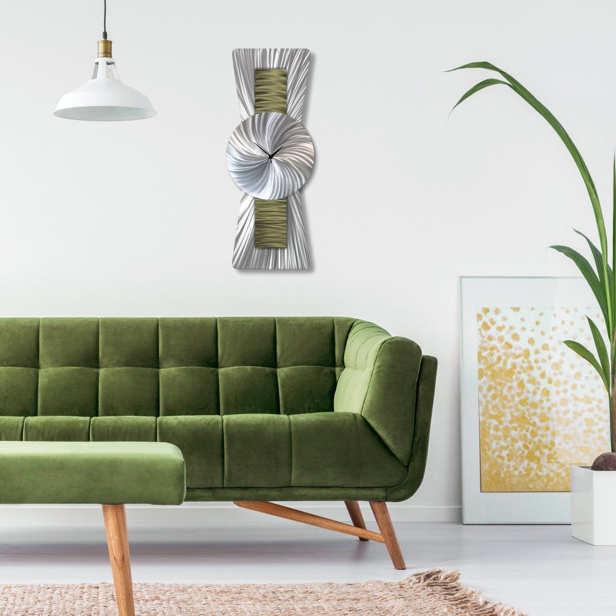 Large Green Silver Wall Clock - Unique Modern Sculpture for Navy Blue Decor - Modern Elements Metal Art - ME99298K