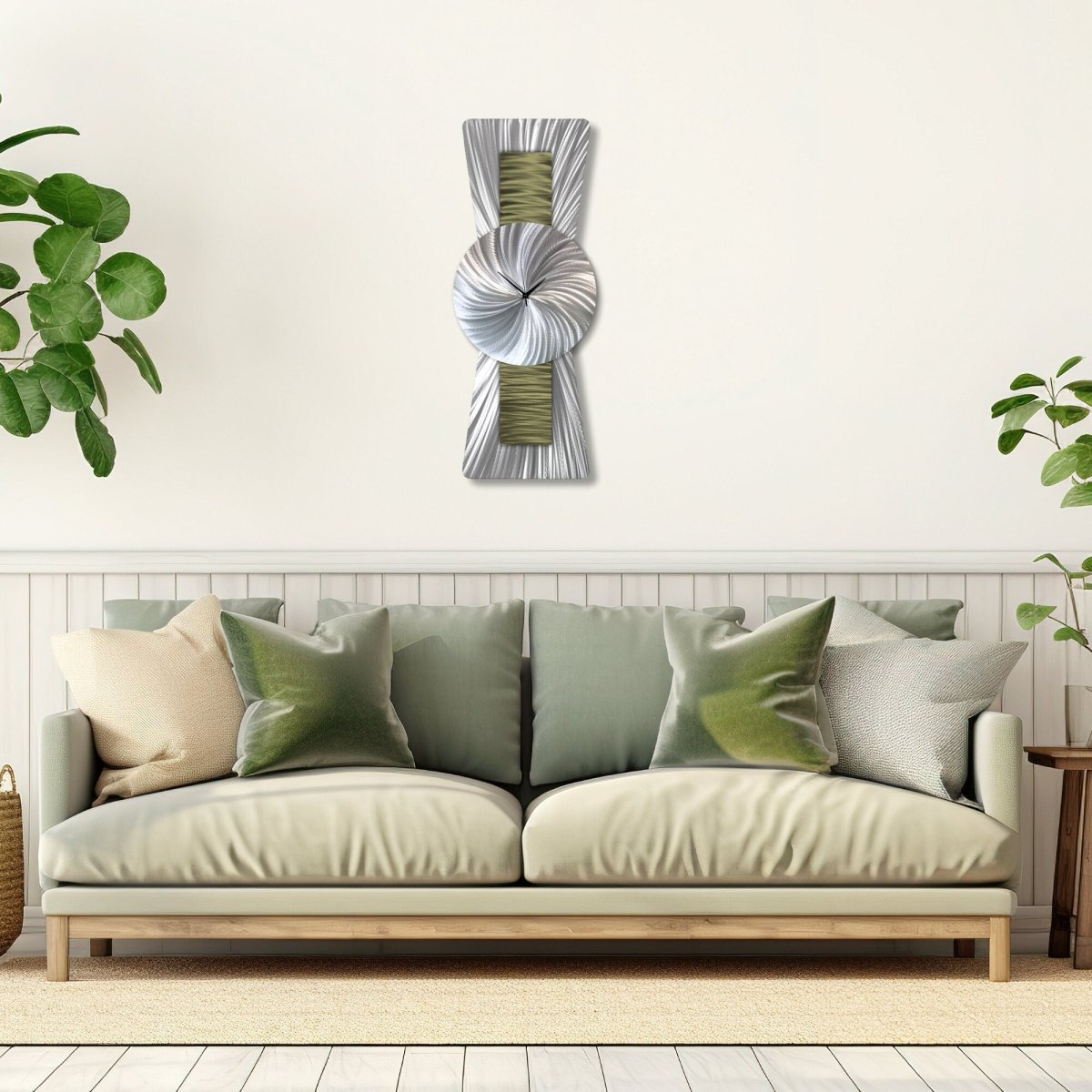 Large Green Silver Wall Clock - Unique Modern Sculpture for Navy Blue Decor - Modern Elements Metal Art - ME99298K