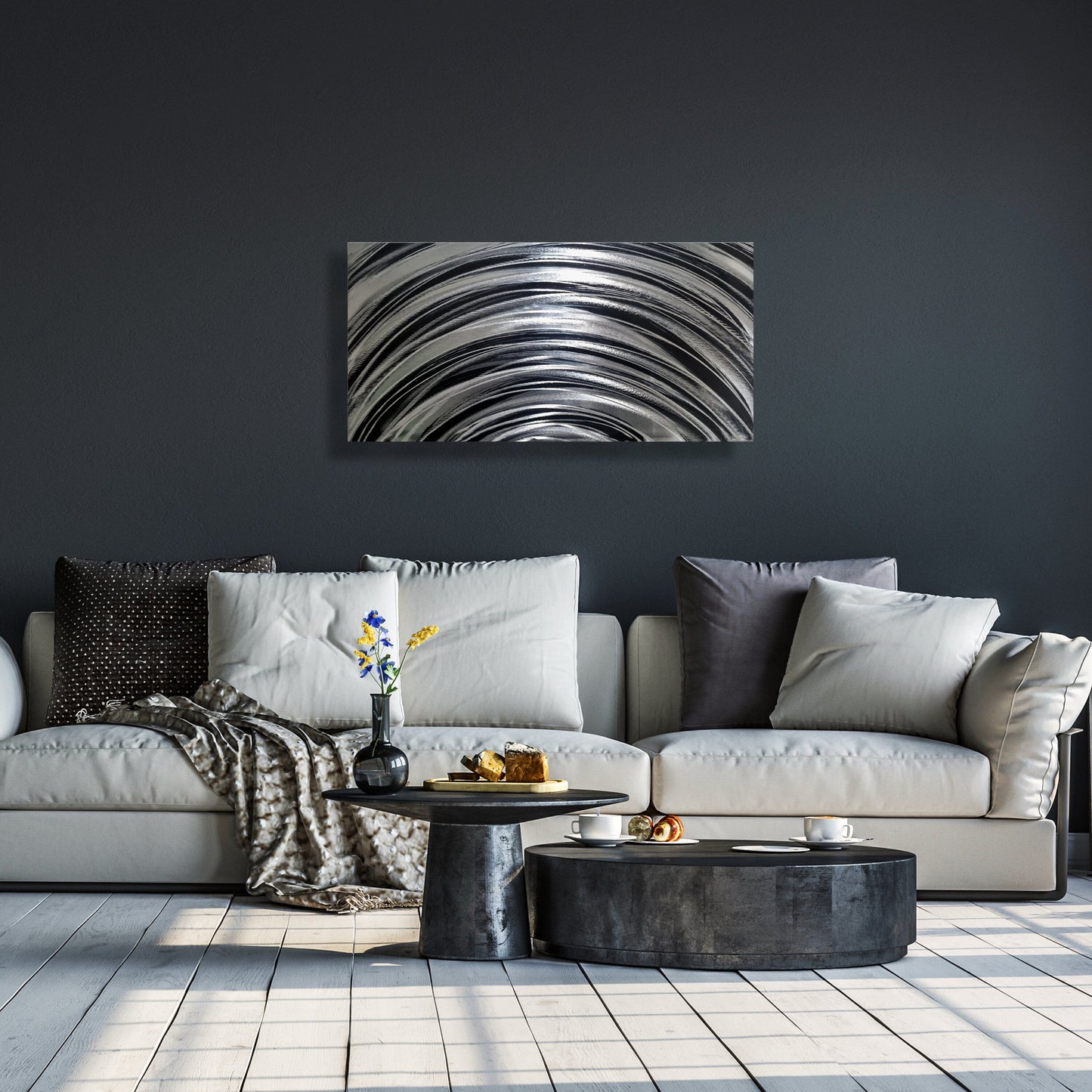 Large Metal Wall Art Sculpture Titled Dark Rainbow - Modern Elements Metal Art - MA3757BK