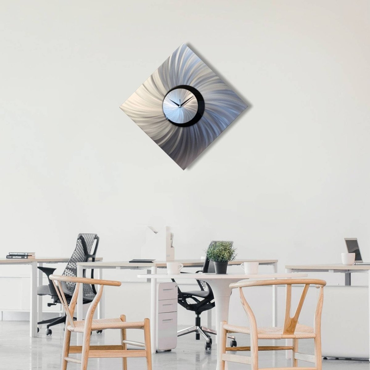 Large Metal Wall Clock – Modern Silver Abstract Art & Home Decor - Modern Elements Metal Art - INV16Q6W