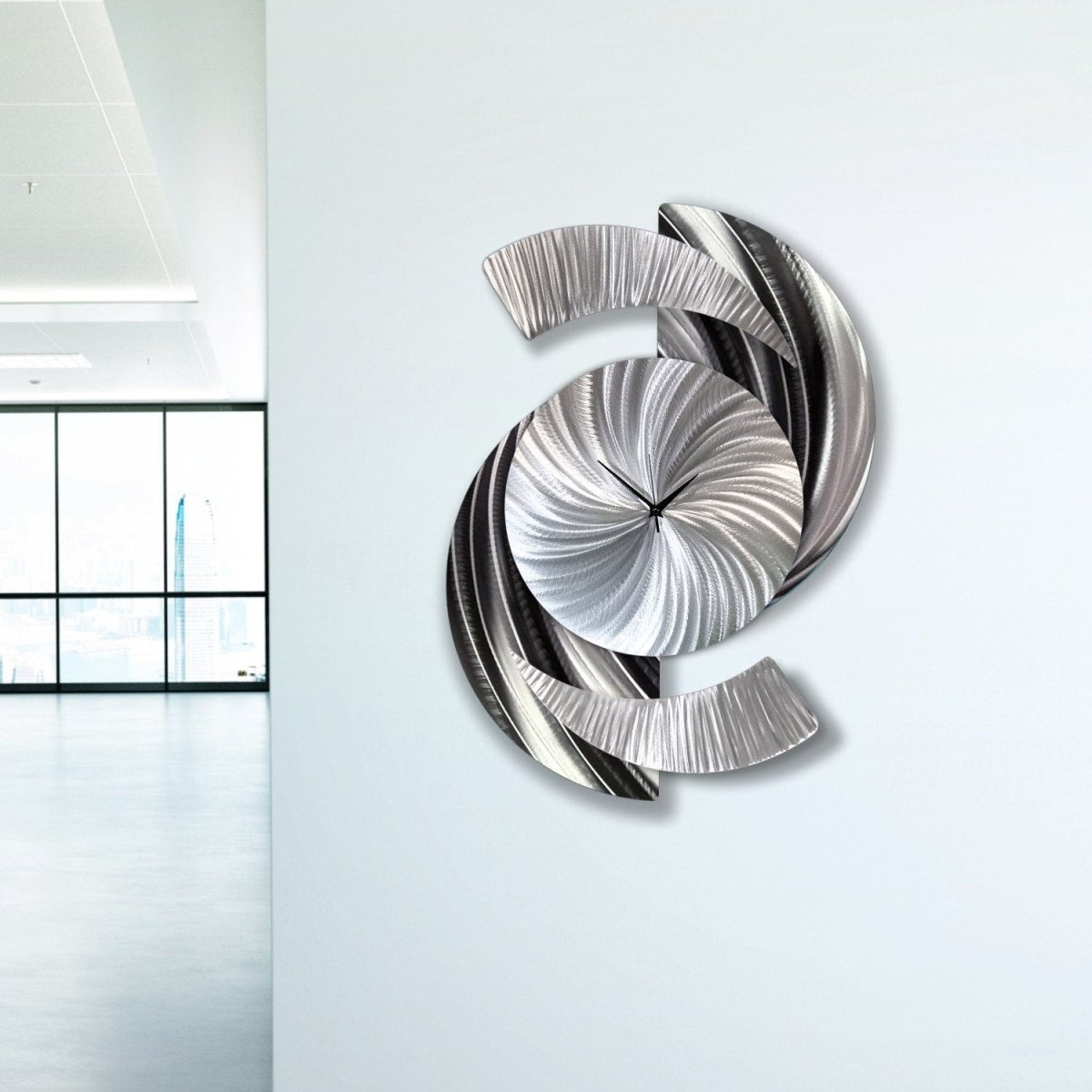 Large Metal Wall Clock β Unique Silver Wall Sculpture for Contemporary Decor - Modern Elements Metal Art - ME9675728X