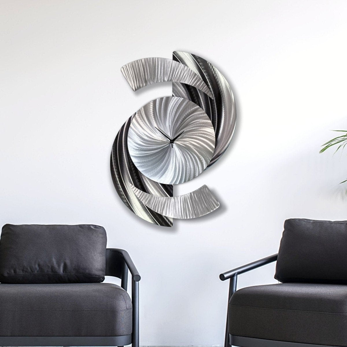 Large Metal Wall Clock β Unique Silver Wall Sculpture for Contemporary Decor - Modern Elements Metal Art - ME9675728X