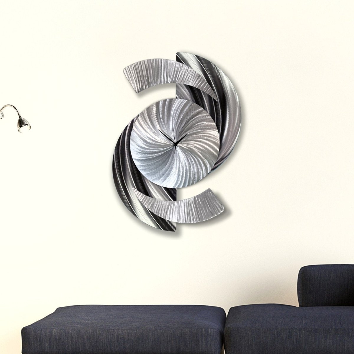Large Metal Wall Clock β Unique Silver Wall Sculpture for Contemporary Decor - Modern Elements Metal Art - ME9675728X