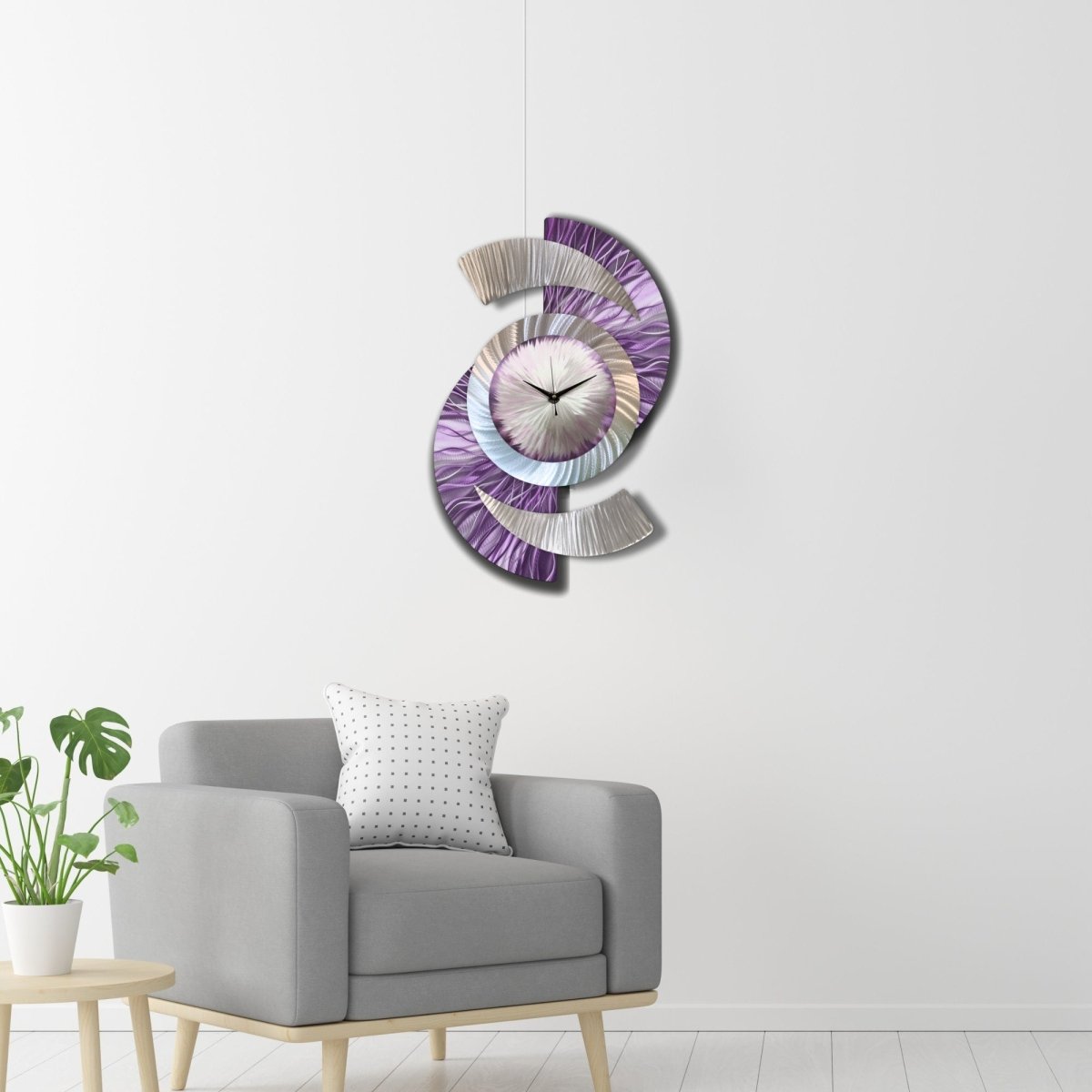 Large Modern Metal Wall Clock | Handmade Contemporary Art | Silent Non - Ticking - Modern Elements Metal Art - ME564637sc