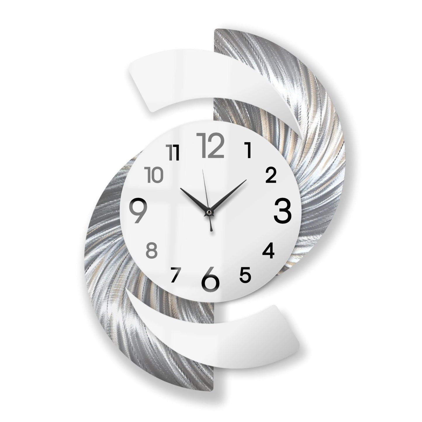 Large Modern Silver and White Wall Clock Titled Elliptical - Modern Elements Metal Art - INV36387272