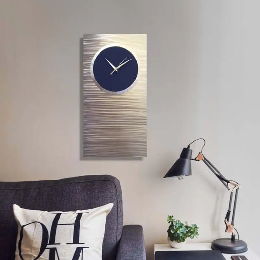 Large Navy Blue Wall Clock Titled "Lux" - Modern Elements Metal Art - ME0845748