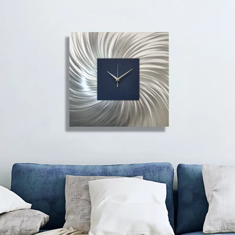 Navy Blue Wall Clock Titled "Nobel" - Modern Elements Metal Art