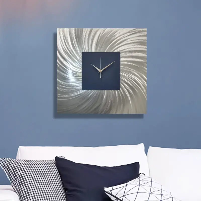 Large Navy Wall Clock Titled "Nobel" - Modern Elements Metal Art - MW800567