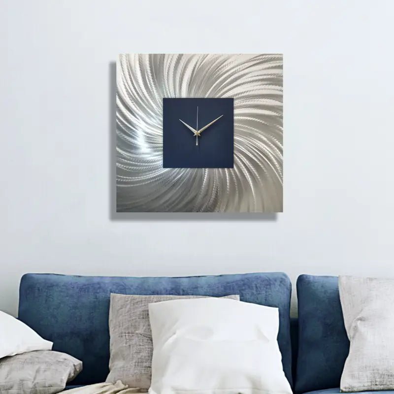 Large Navy Wall Clock Titled "Nobel" - Modern Elements Metal Art - MW800567