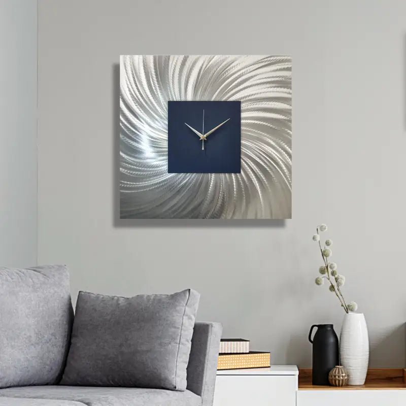 Large Navy Wall Clock Titled "Nobel" - Modern Elements Metal Art - MW800567