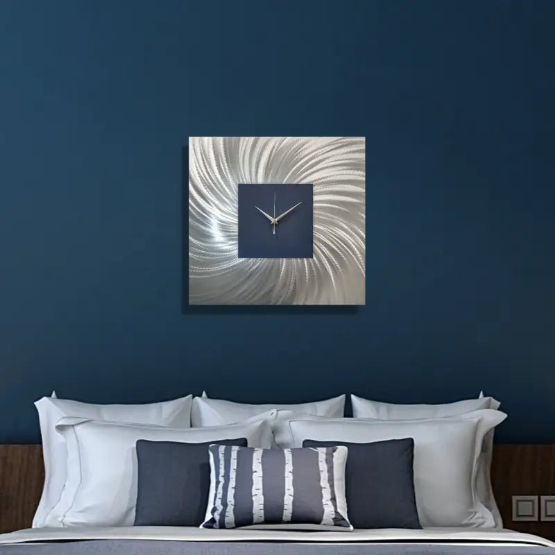 Large Navy Wall Clock Titled "Nobel" - Modern Elements Metal Art - MW800567