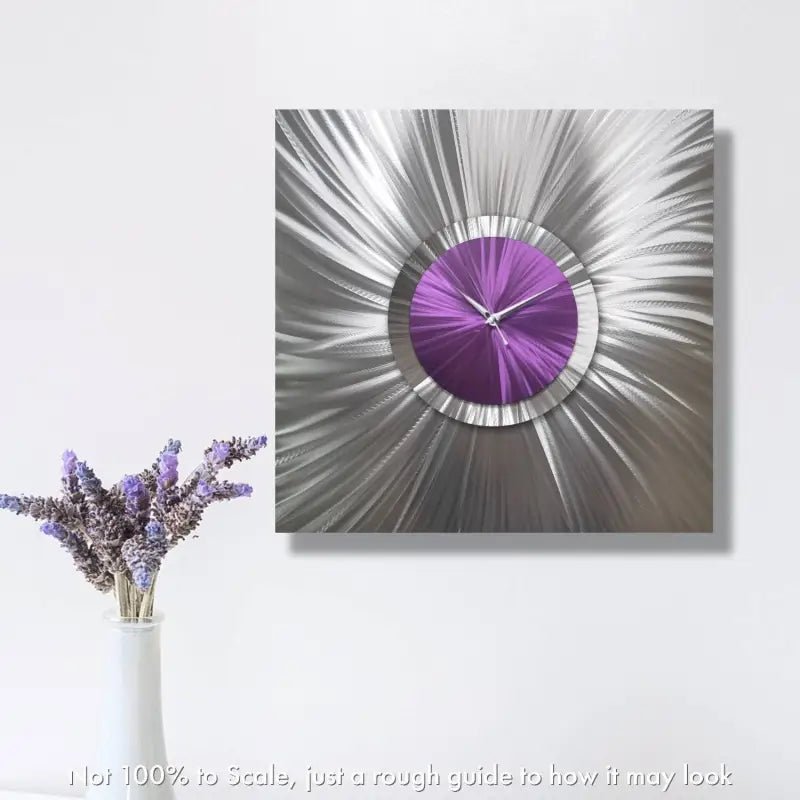 Large Purple Silver Modern Wall Clock - Unique Metal Abstract Art Sculpture for Home Decor - Modern Elements Metal Art - MEH638SX