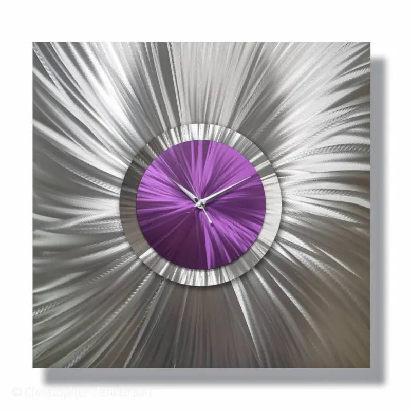 Large Purple Silver Modern Wall Clock - Unique Metal Abstract Art Sculpture for Home Decor - Modern Elements Metal Art - MEH638SX