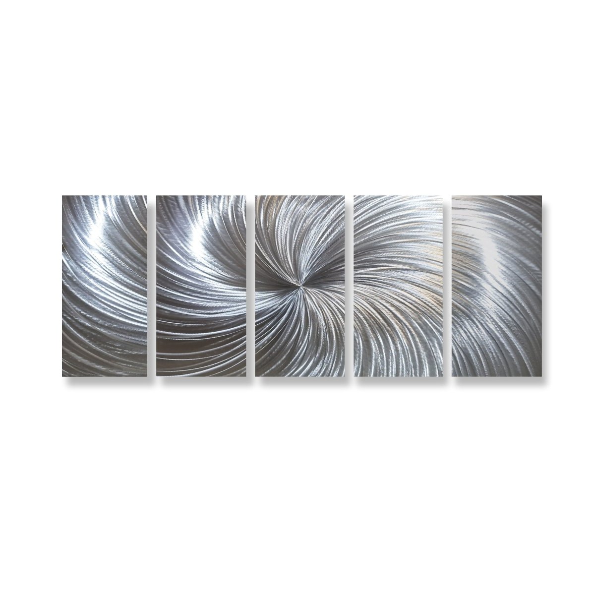 Large Silver Metal Wall Art – 5 - Piece Gallery Set – Modern Abstract Wall Panels - Modern Elements Metal Art - SKU379KHK