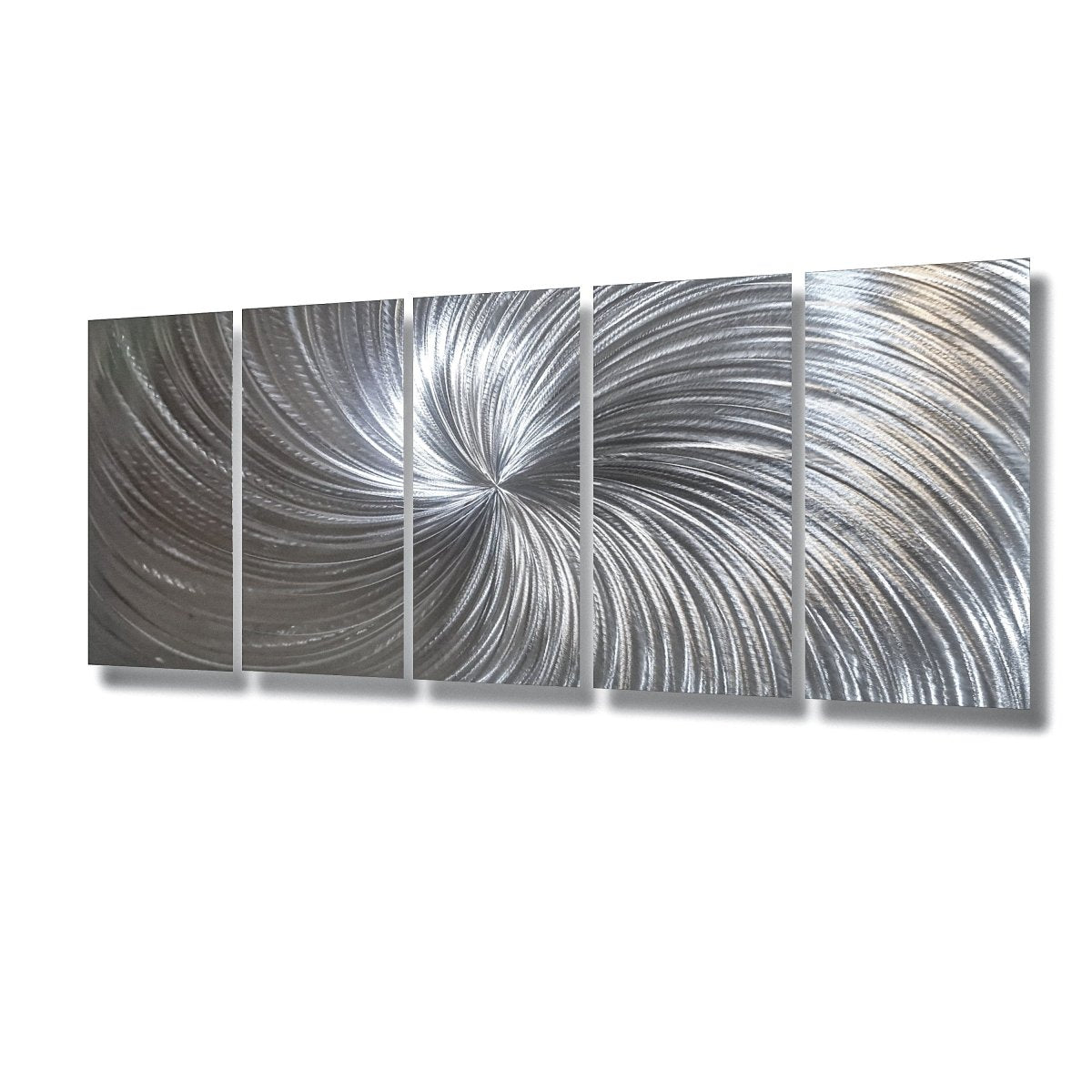 Large Silver Metal Wall Art – 5 - Piece Gallery Set – Modern Abstract Wall Panels - Modern Elements Metal Art - SKU379KHK