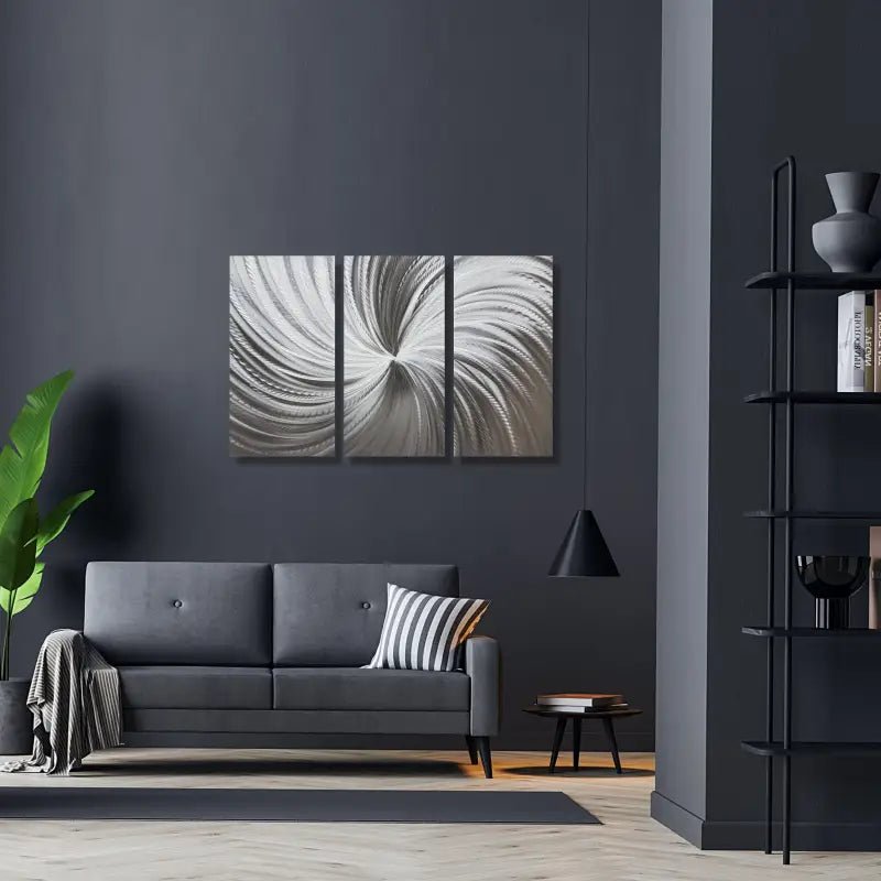 Large Silver Metal Wall Art Titled "Silver Spiral" - Modern Elements Metal Art -