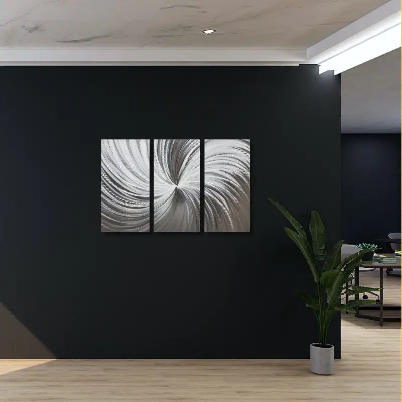 Large Silver Metal Wall Art Titled "Silver Spiral" - Modern Elements Metal Art -