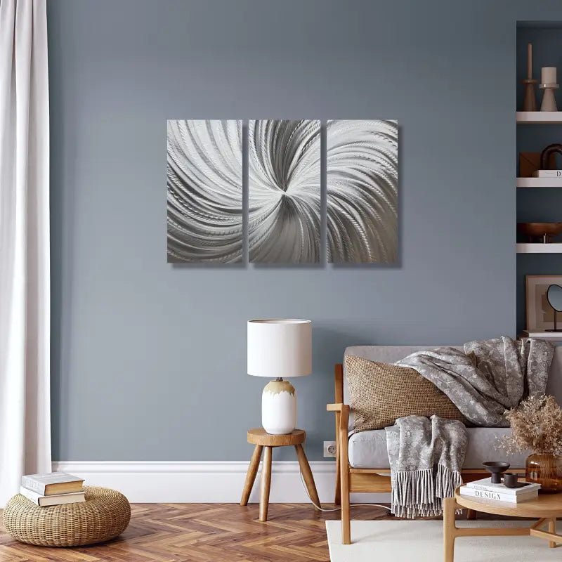Large Silver Metal Wall Art Titled "Silver Spiral" - Modern Elements Metal Art -