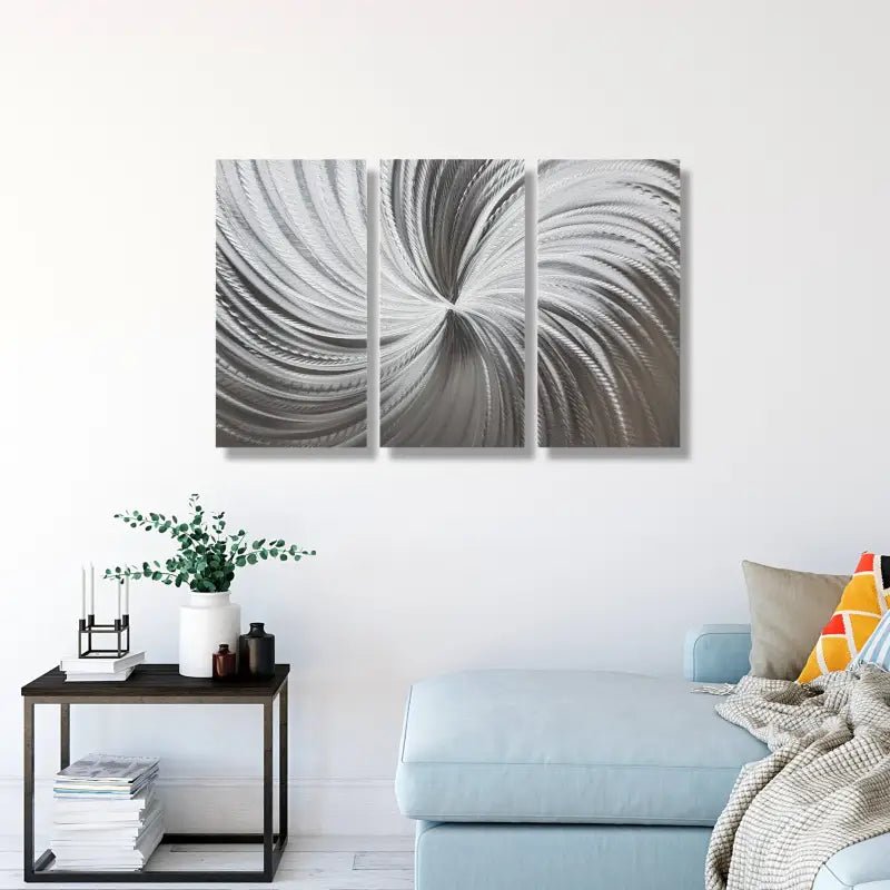 Large Silver Metal Wall Art Titled "Silver Spiral" - Modern Elements Metal Art -