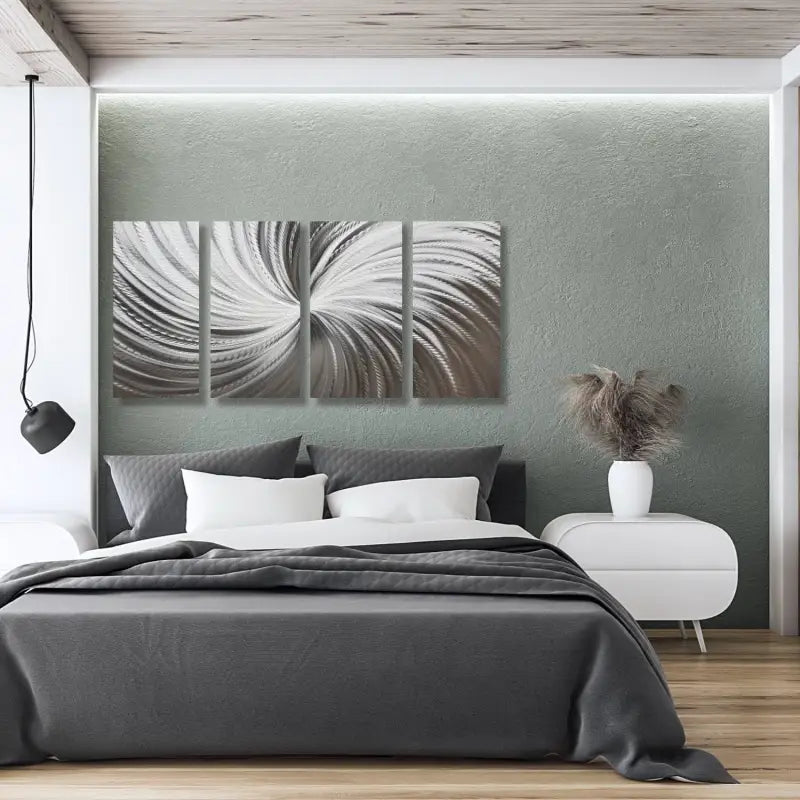 Large Silver Wall Art Titled "Silver Spiral" (Set of 4) - Modern Elements Metal Art - ME567H2