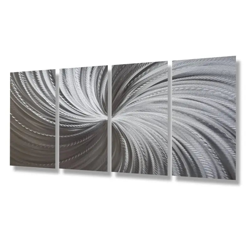 Large Silver Wall Art Titled "Silver Spiral" (Set of 4) - Modern Elements Metal Art - ME567H2