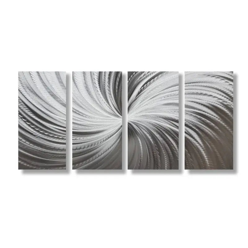 Large Silver Wall Art Titled "Silver Spiral" (Set of 4) - Modern Elements Metal Art - ME567H2