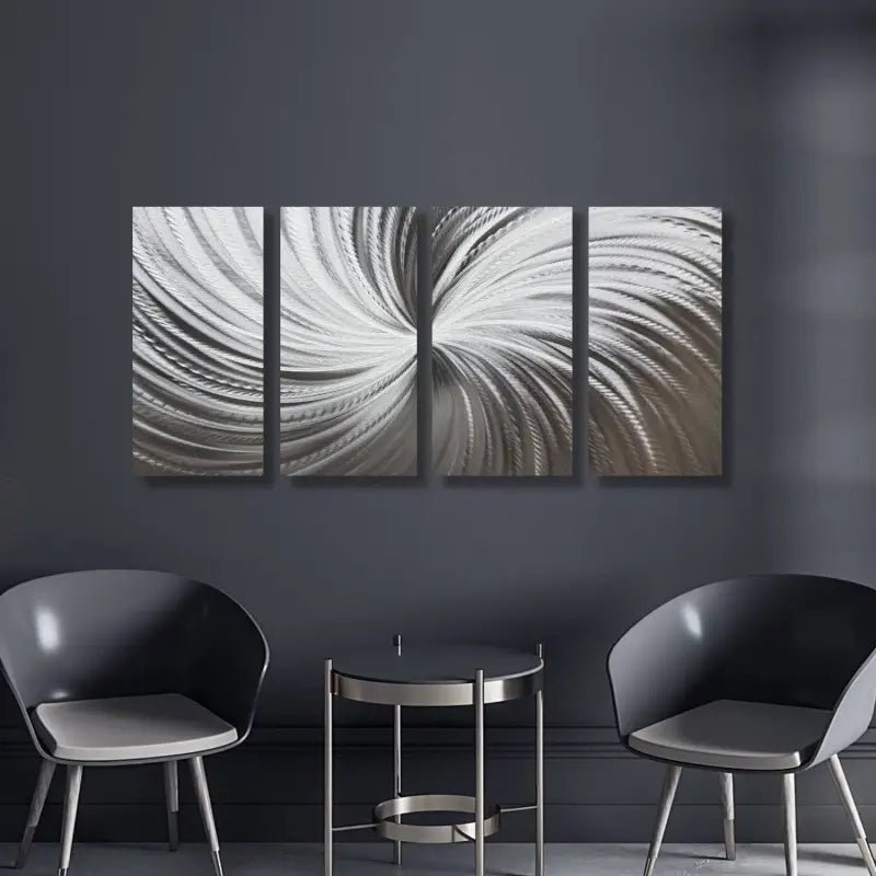 Large Silver Wall Art Titled "Silver Spiral" (Set of 4) - Modern Elements Metal Art - ME567H2