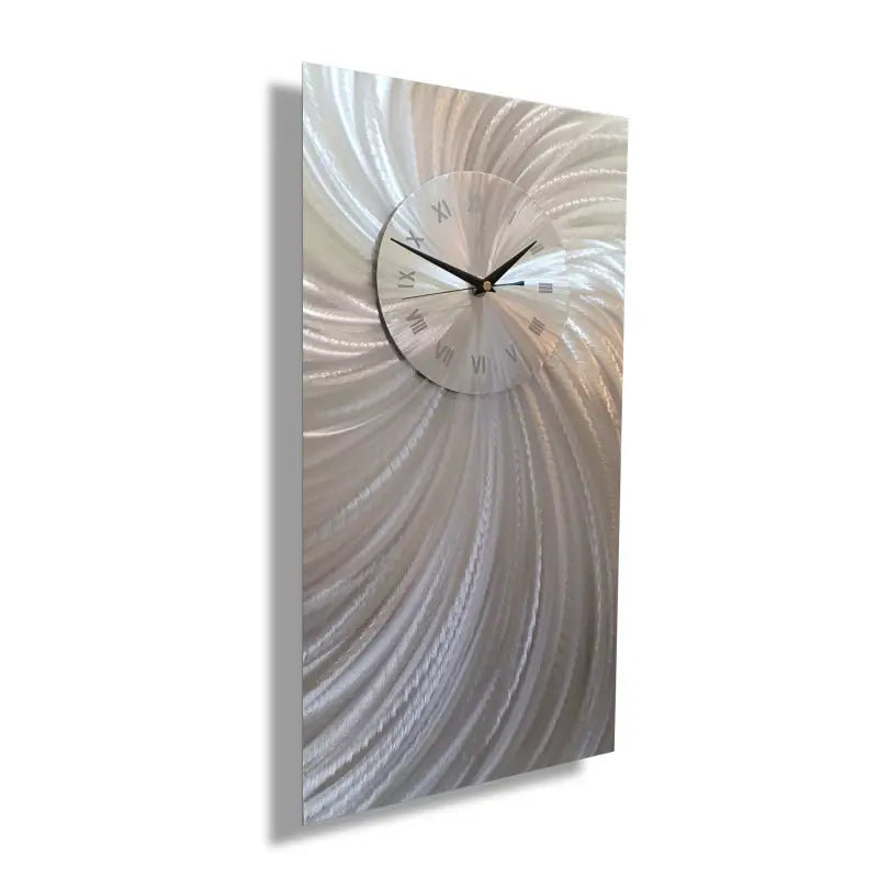 Large Silver Wall Clock Titled "Stellar" - Modern Elements Metal Art