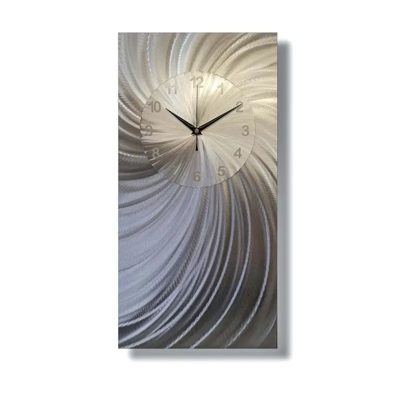 Large Silver Wall Clock Titled "Stellar" - Modern Elements Metal Art