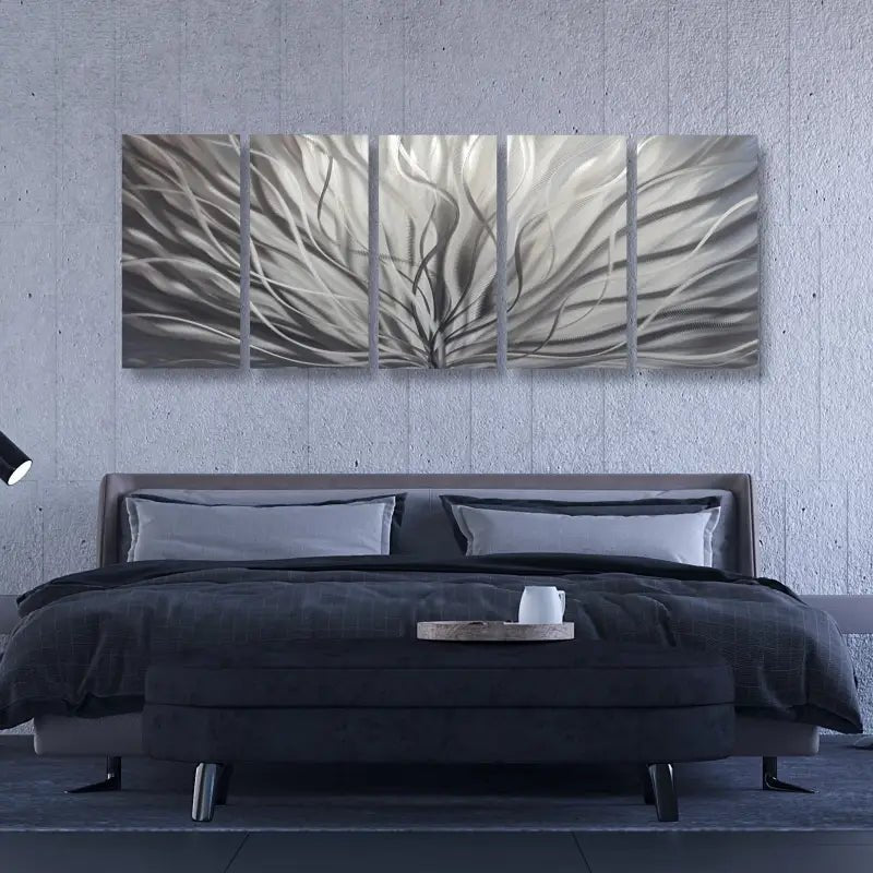 Large Teal Abstract Wall Art Set Titled "InBloom" - Modern Elements Metal Art - INV362880