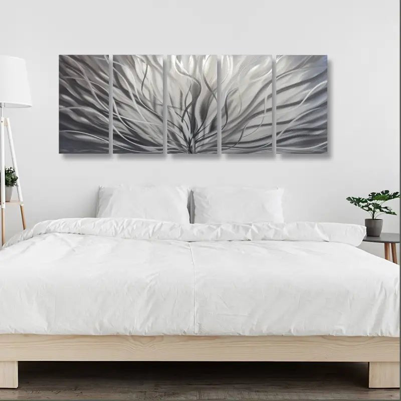 Large Teal Abstract Wall Art Set Titled "InBloom" - Modern Elements Metal Art - INV366373
